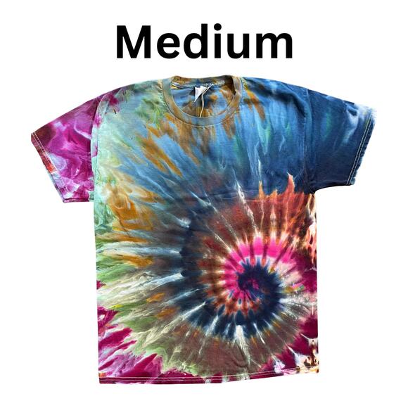 Ice Dyed T-shirt - Tie Dye Blue Brown - Colander Spiral - Handmade (Medium) - Picture 7 of 10
